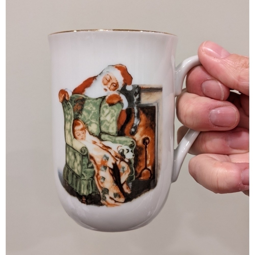 Norman Rockwell Museum 1985 Waiting for Santa Gold Rim Mug